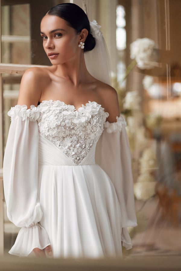 blush and lace wedding dress Illusion Long-sleeves Lace Wedding Gown with Blush Pink Tulle Skirt –  loveangeldress main image 1