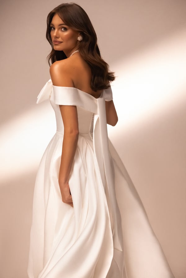 satin long formal dress Abbey Lace-Up Slit A-Line Satin Formal Dress